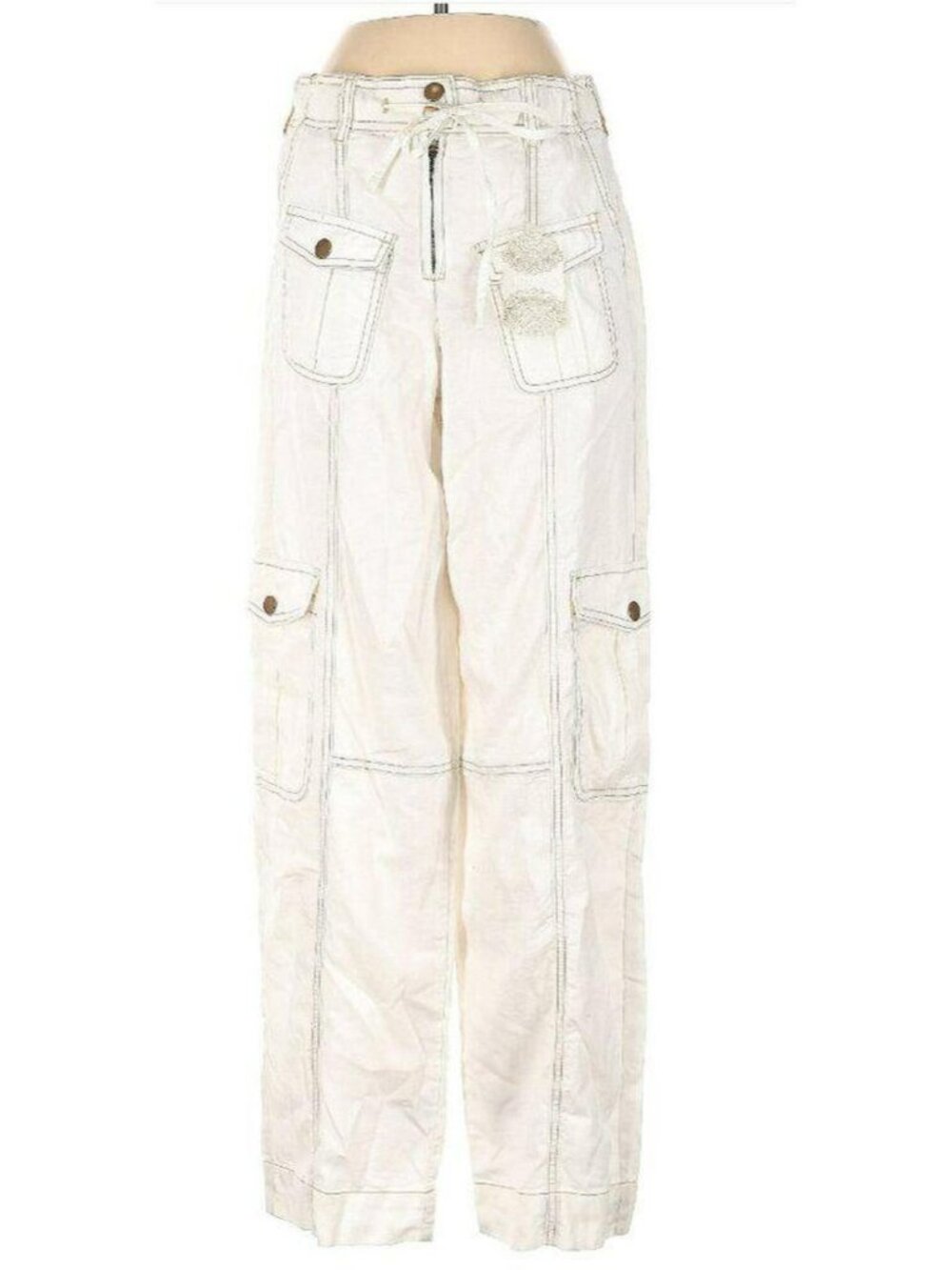 Altar'd State Cargo pants Size XS ivory with tan stitching
